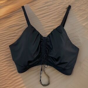 Cacique Womens Swim Bikini Top Size 30 Black Ruched Adjustable Strap Plus Size